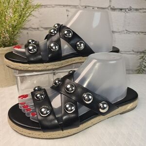 MARC FISHER PRISCA BLACK BOLD SILVER STUD SLIDE CRISS CROSS ESPADRILLE SANDAL 9